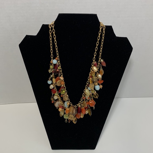 GoldTone Necklace 2 Strand Fall Earthtone Colors Multi Stones Filigree 16.5”+2” - Picture 11 of 11